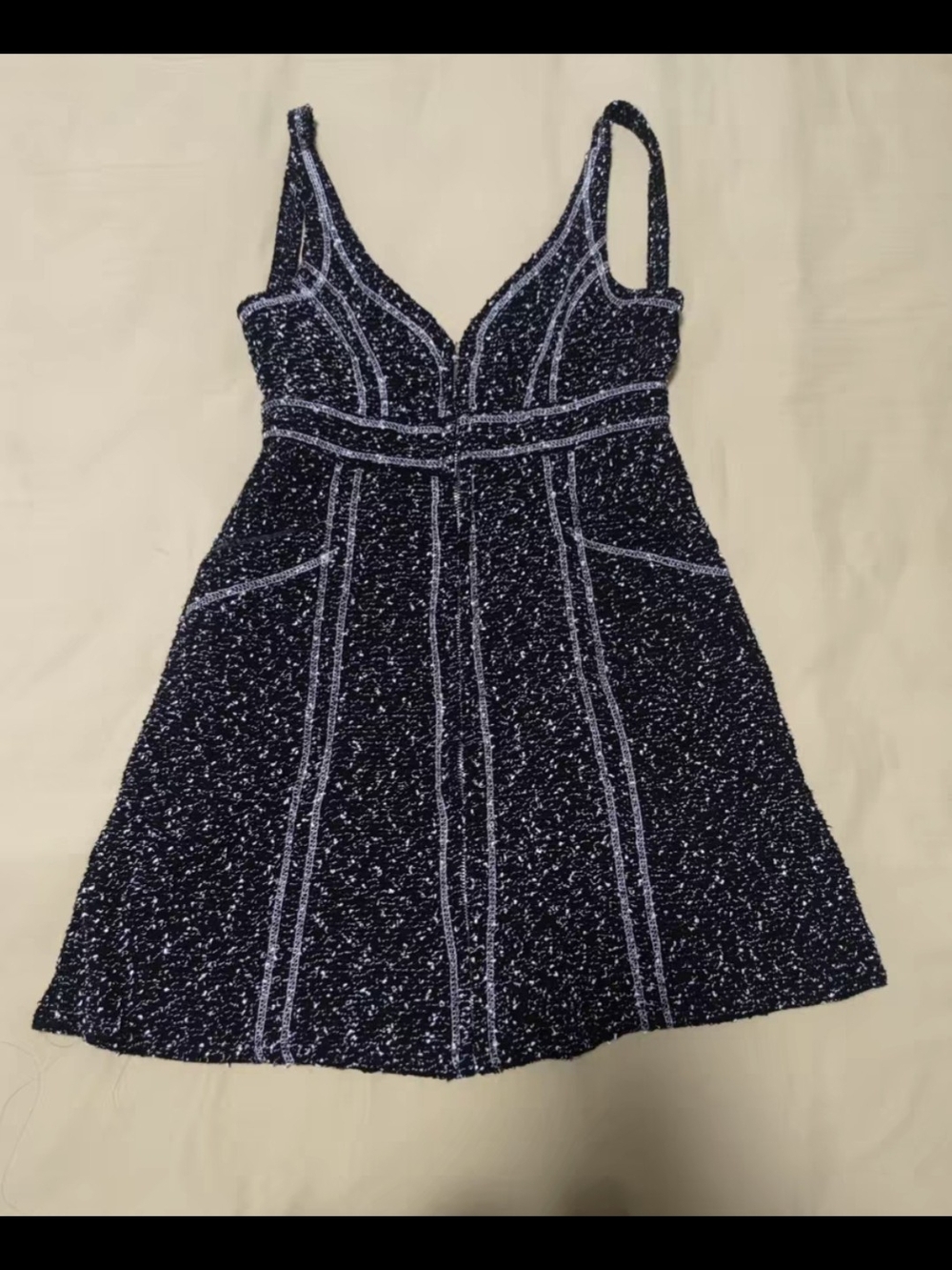 Navy Speckled V-Neck A-Line Dress